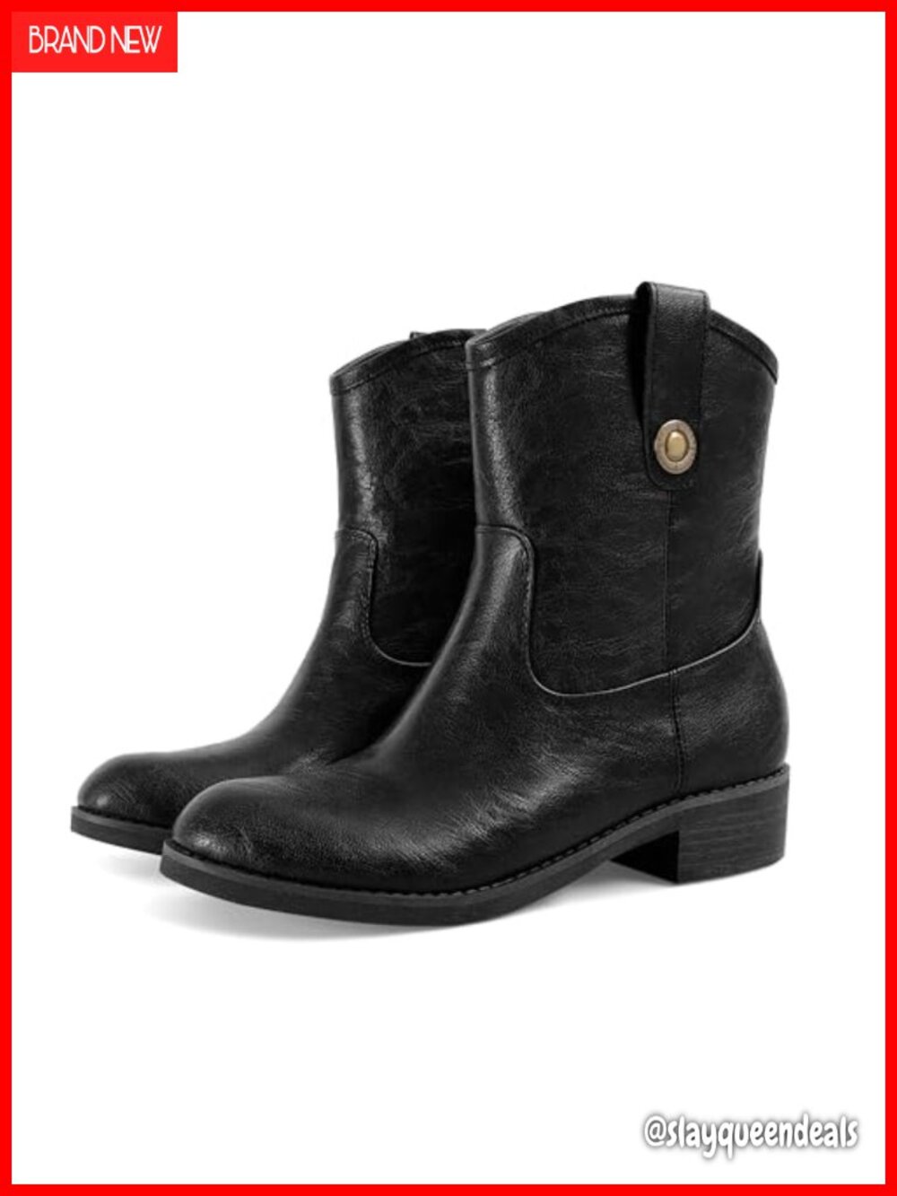 Wide Calf Ankle Boots Women Faux Leather Flat Round Toe Side Zip Booties